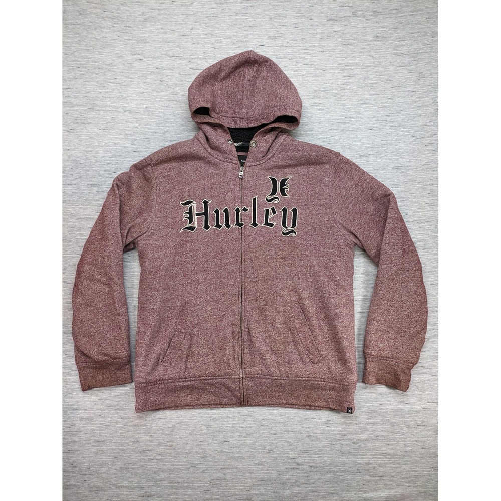 vintage y2k 2000's‎ Hurley surfer skater zip up hoodie faded Red sherpa lined